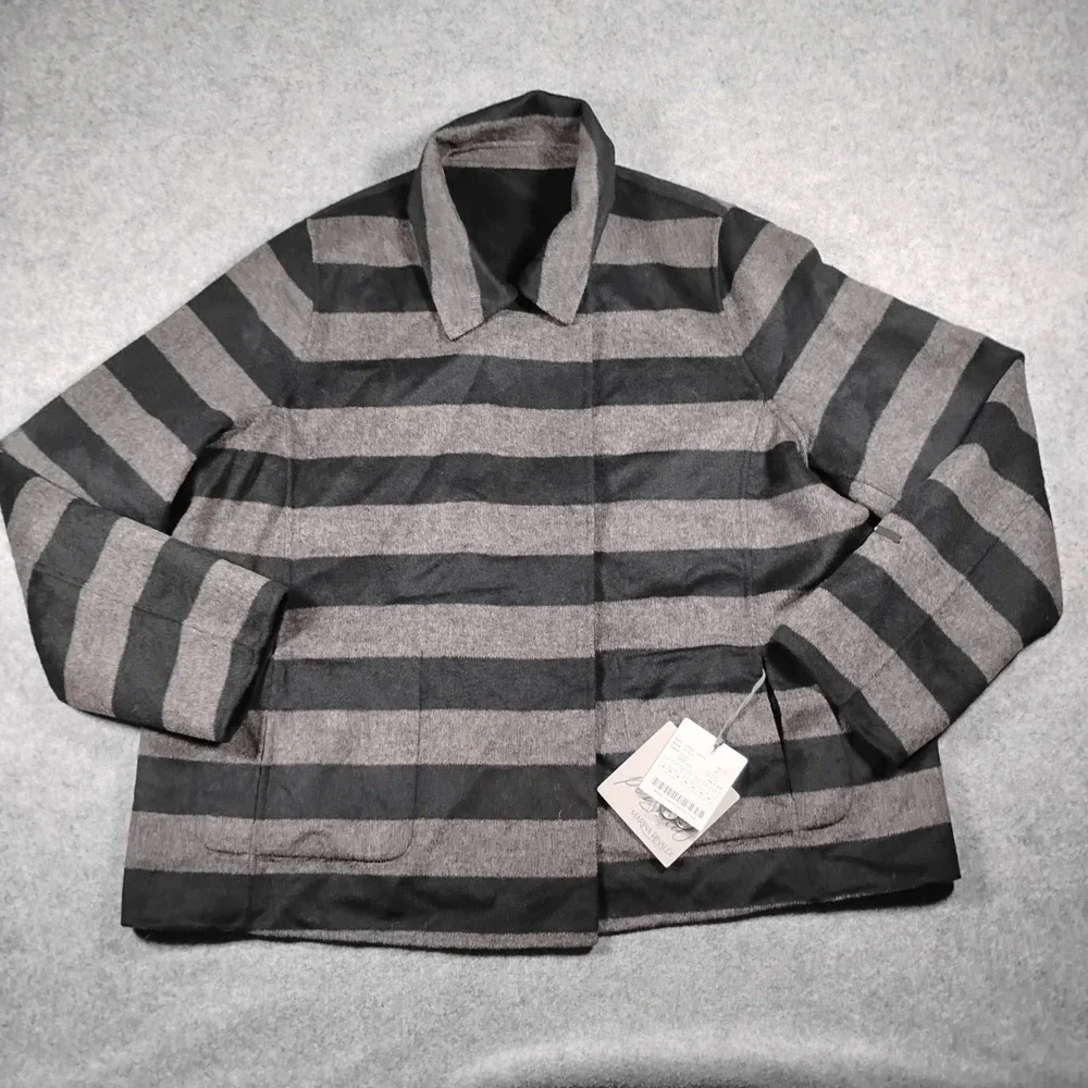 Persona by Marina Rinaldi Natalia Striped Wool Blend Short Coat Black Grey 18